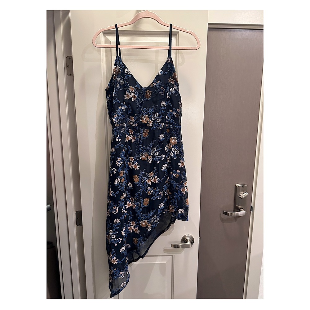 LuLus Evenings with You Dark Teal Floral Velvet Asymmetrical Dress